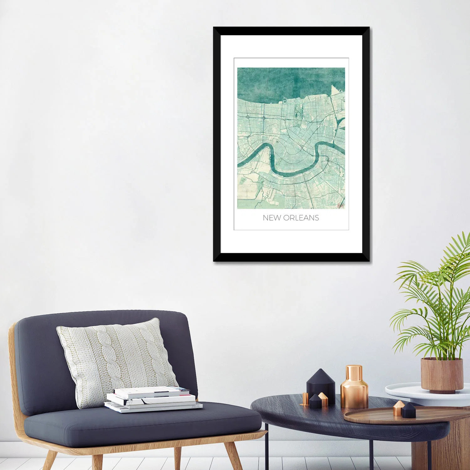 " New Orleans Vintage Blue Watercolor Urban Blueprint Map " by Hubert Roguski | Wayfair North America