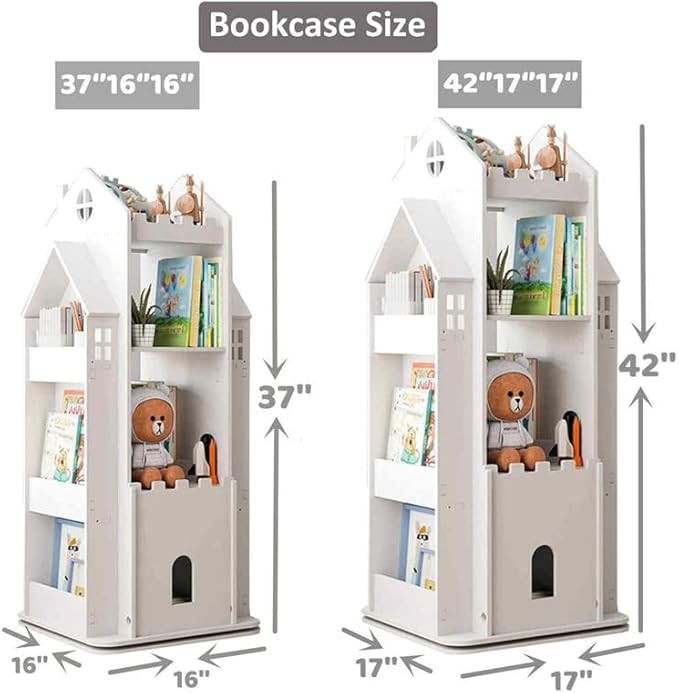 Kids Bookshelf 360° Castle White Rotating Bookshelf Toy Storage Organizer Rack Revolving Corner ... | Amazon (US)