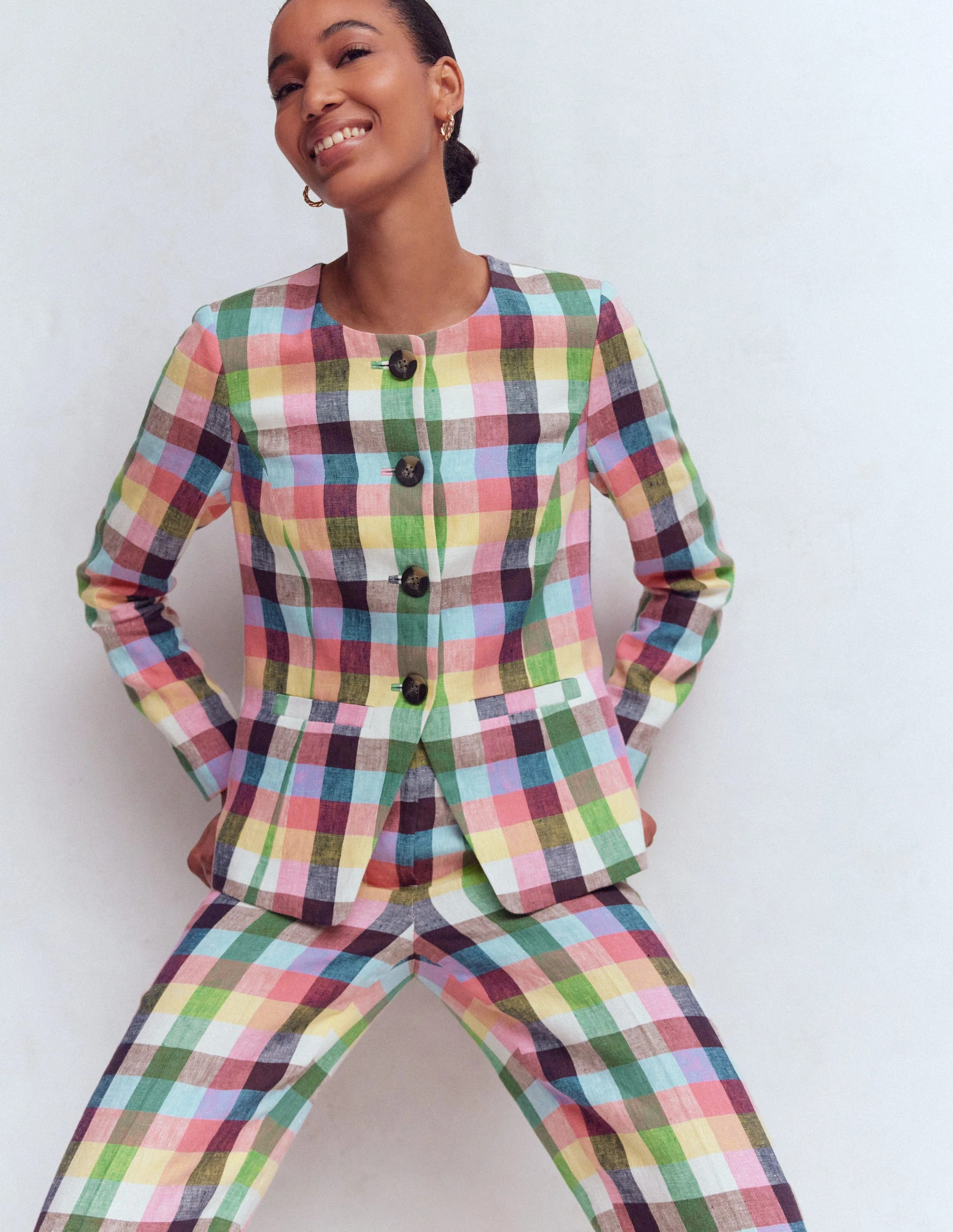 Hampstead Linen Blazer-Soft Yellow, Pink Multigingham | Boden (US)