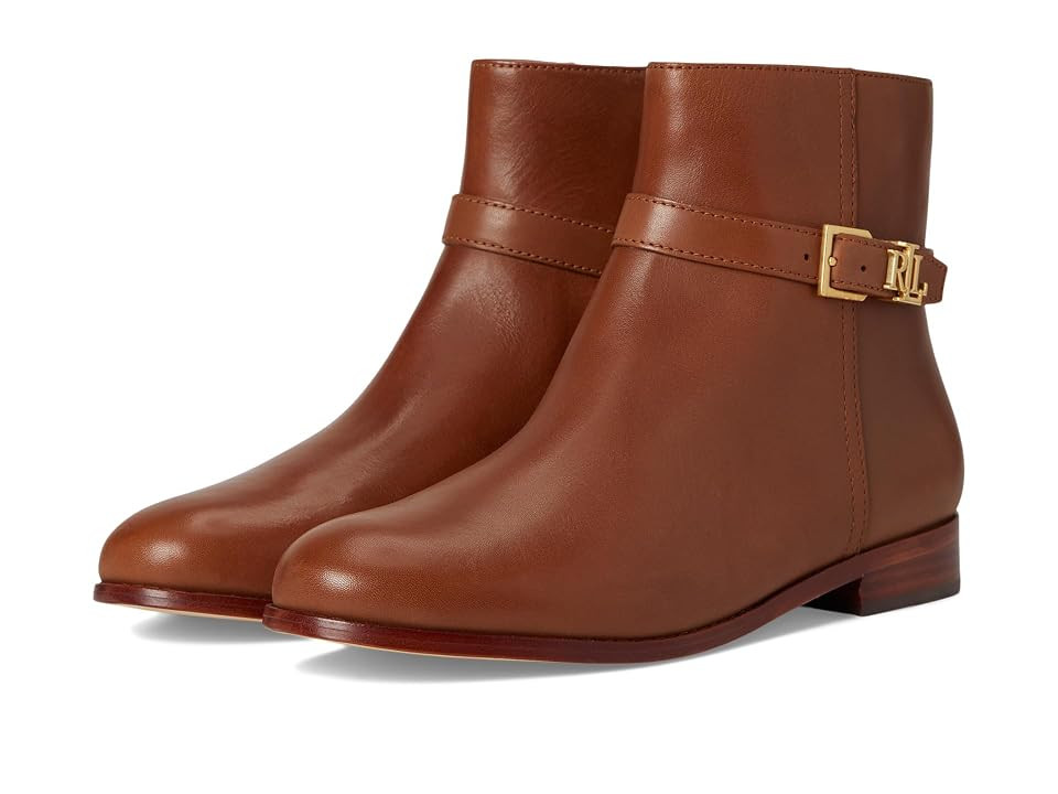 Lauren Ralph Lauren Brooke Burnished Leather Bootie Women's Boots Deep Saddle Tan : 7.5 B - Medium | Zappos