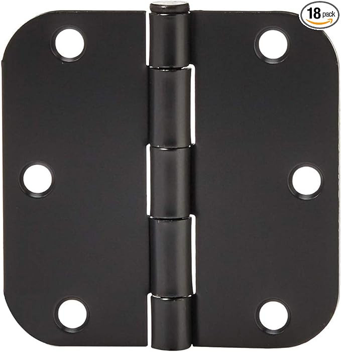 Amazon Basics Rounded 3.5 Inch x 3.5 Inch Door Hinges, 18 Pack, Matte Black | Amazon (US)