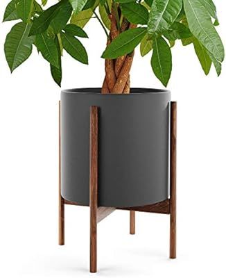OMYSA Mid Century Plant Stand with Pot Included (12") - Black Ceramic Planter with Stand - Modern... | Amazon (US)