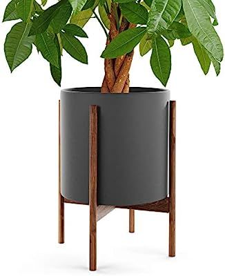OMYSA Mid Century Plant Stand with Pot Included (12") - Black Ceramic Planter with Stand - Modern... | Amazon (US)