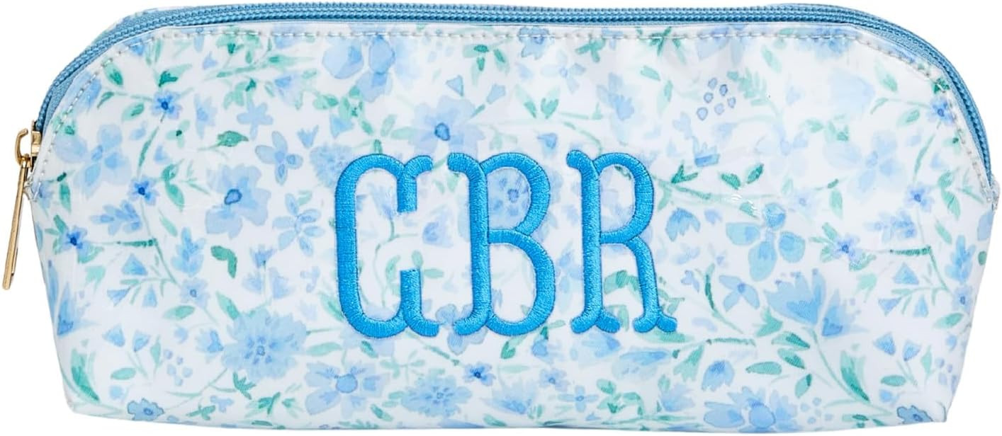 Personalized Clear Coated Pouch - Medium or Large Toiletry Bag with Embroidered or Applique Monogram, Custom Makeup or Travel Organizer, Easy-Clean Cosmetic Bag, Travel Gift for Women (Dahlia, Mini) | Amazon (US)