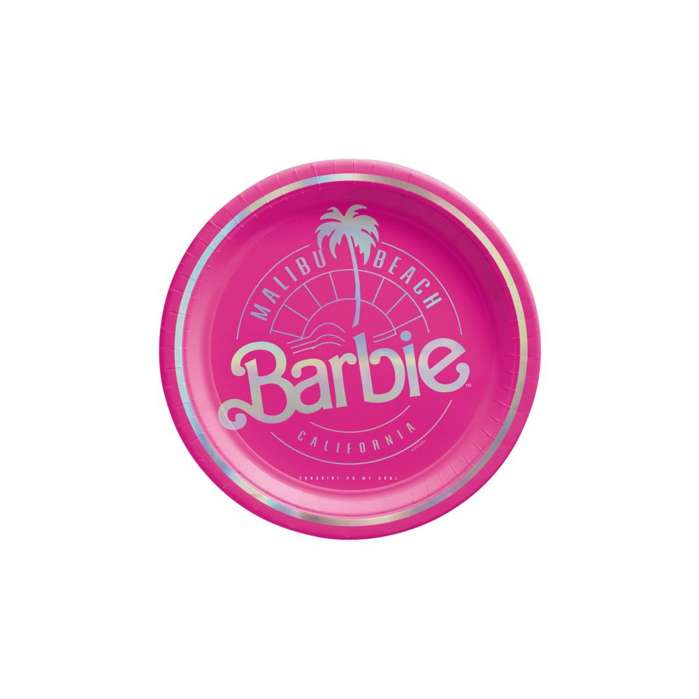 8 Pc 7"" Barbie™ Malibu Beach Party Pink & Iridescent Paper Dessert Plates | Oriental Trading Company