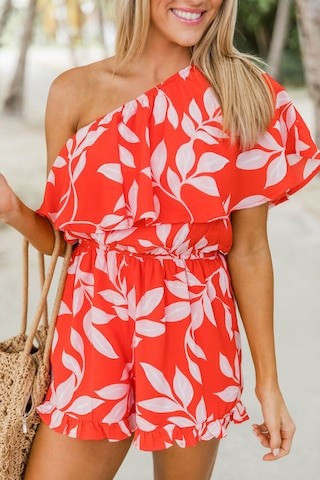 Landed In Paradise Red Floral Romper | The Pink Lily Boutique