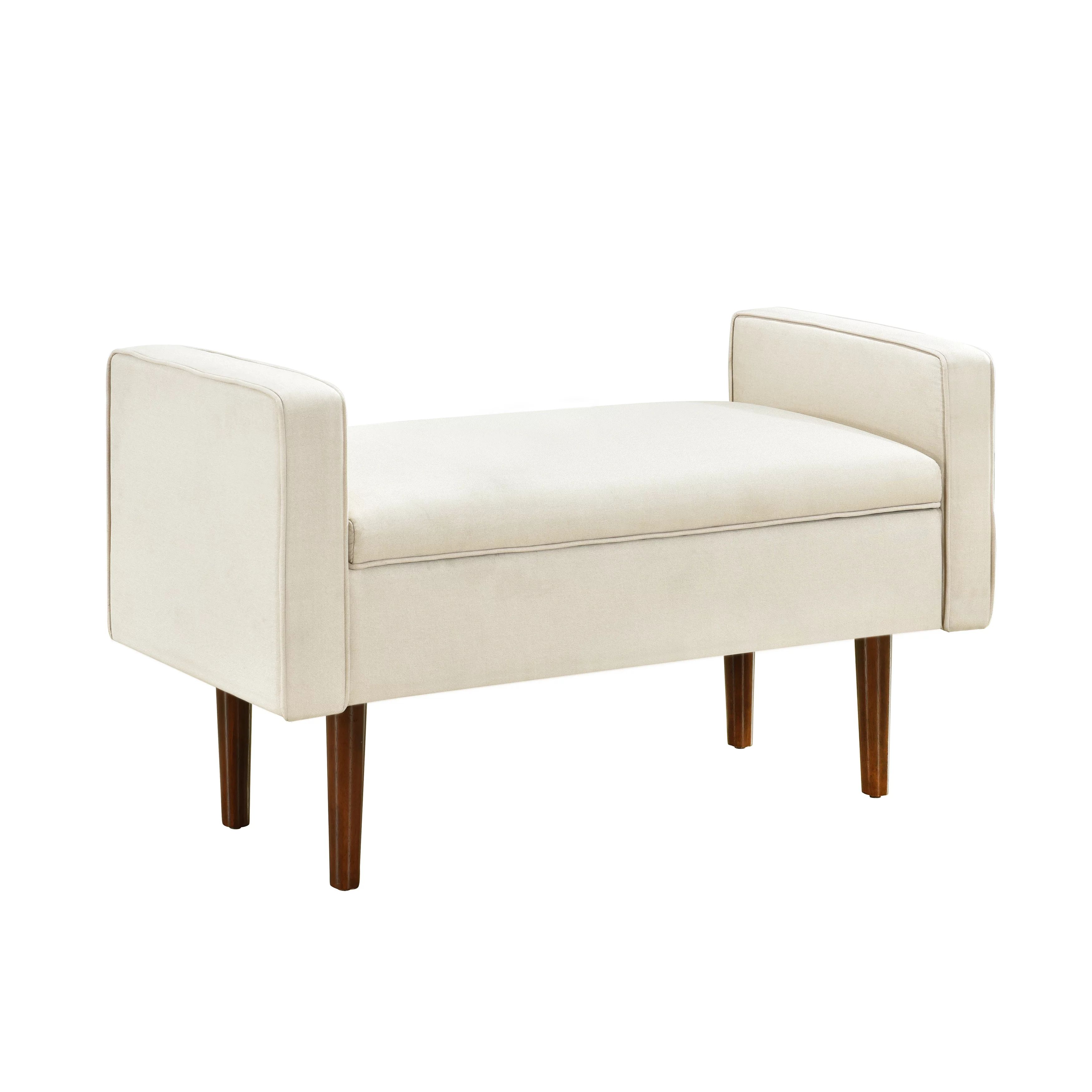 HomeFare Mid Century Modern Upholstered Storage Bench Cream - Walmart.com | Walmart (US)