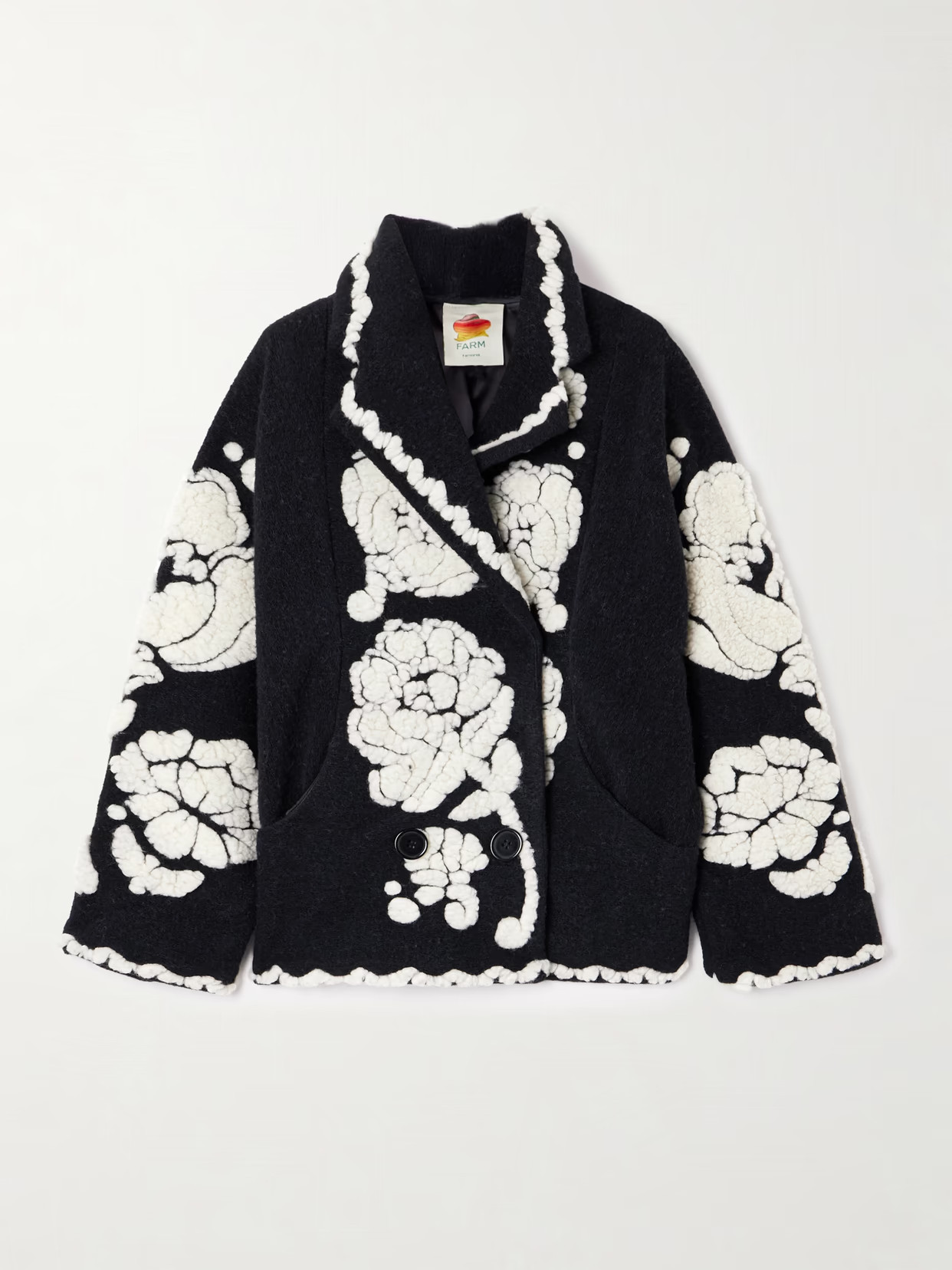 Farm Rio - Double-breasted Fleece-jacquard Jacket - Black | NET-A-PORTER (UK & EU)