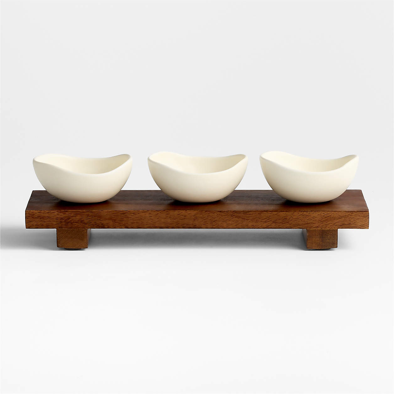 Orchard Footed Wood Board with Set of 3 Bowls | Crate & Barrel | Crate & Barrel