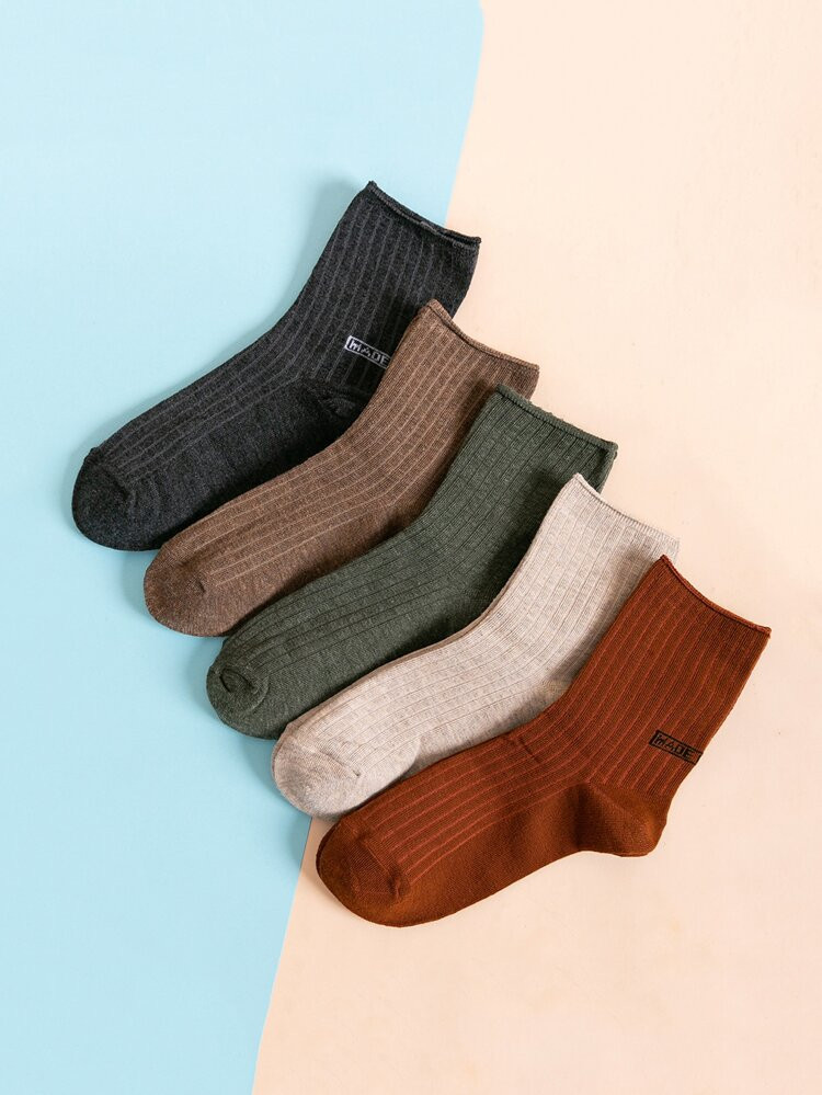 Ribbed Crew Socks Set - 5 Pairs | SHEIN