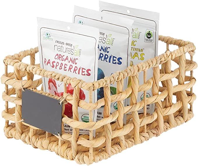 mDesign Water Hyacinth Open Weave Kitchen Cabinet Pantry Basket with Built-in Chalkboard Label fo... | Amazon (US)