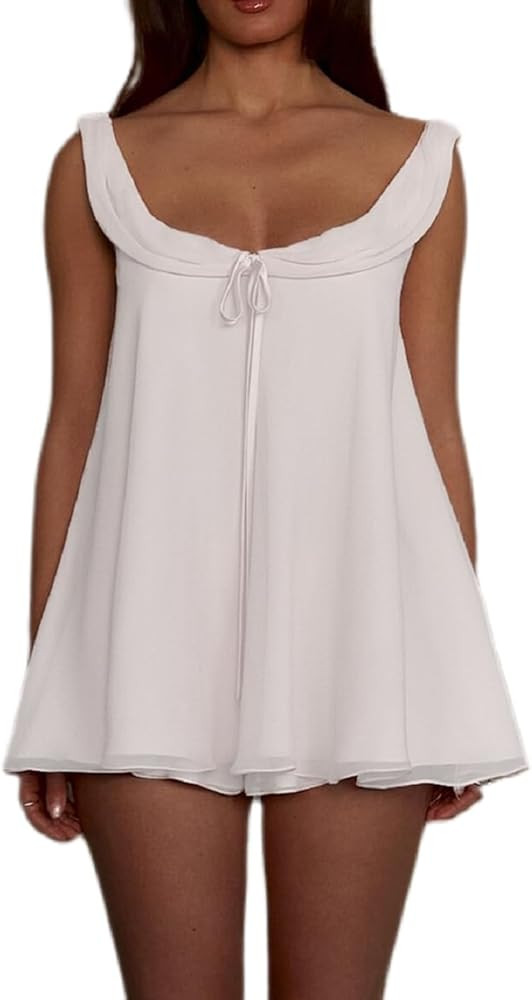 UAURORAO Women Cute Babydoll Shorts Set Sleeveless Chiffon Ruffle Tank Top Flowy Wide Leg Shorts ... | Amazon (US)