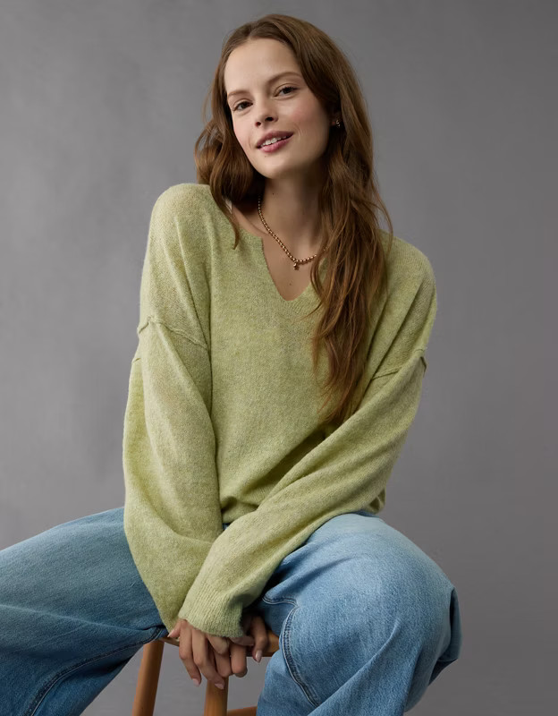 AE Whoa So Soft Notch Neck Sweater | American Eagle Outfitters (US & CA)