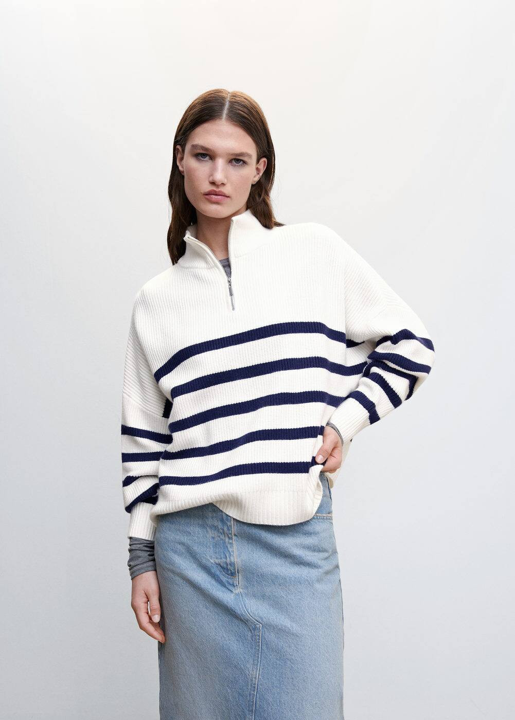 Striped sweater with zipper | MANGO (US)