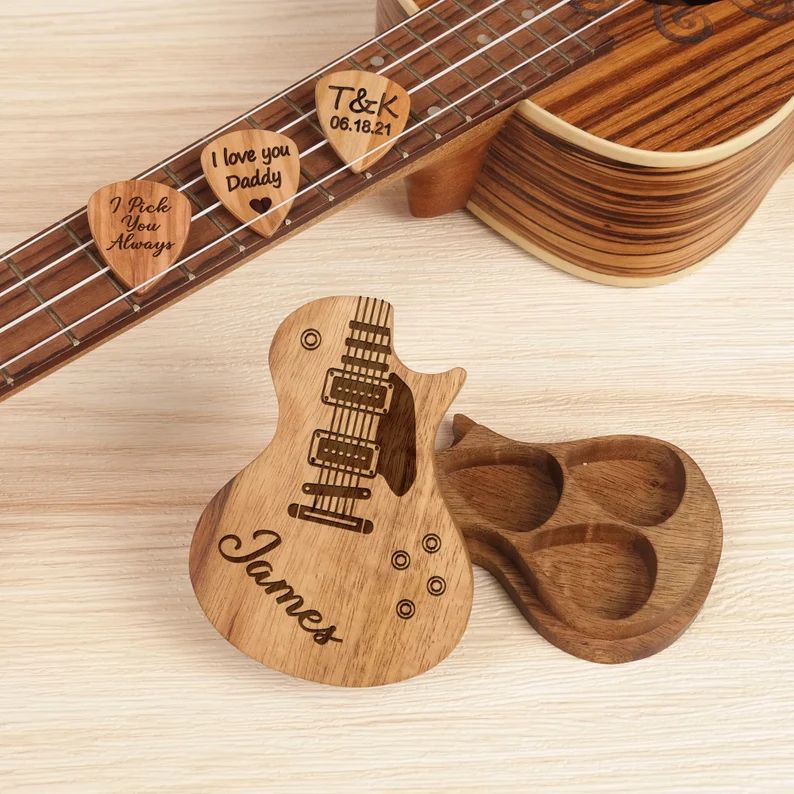 Personalized Wooden Guitar Picks with Case, Custom Guitar Pick Kit, Holder Box for Picks, Musicia... | Etsy (US)