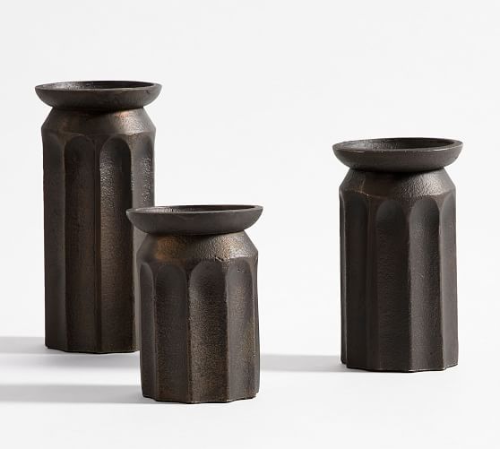 Cade Bronze Fluted Candlesticks - Set of 3 | Pottery Barn (US)
