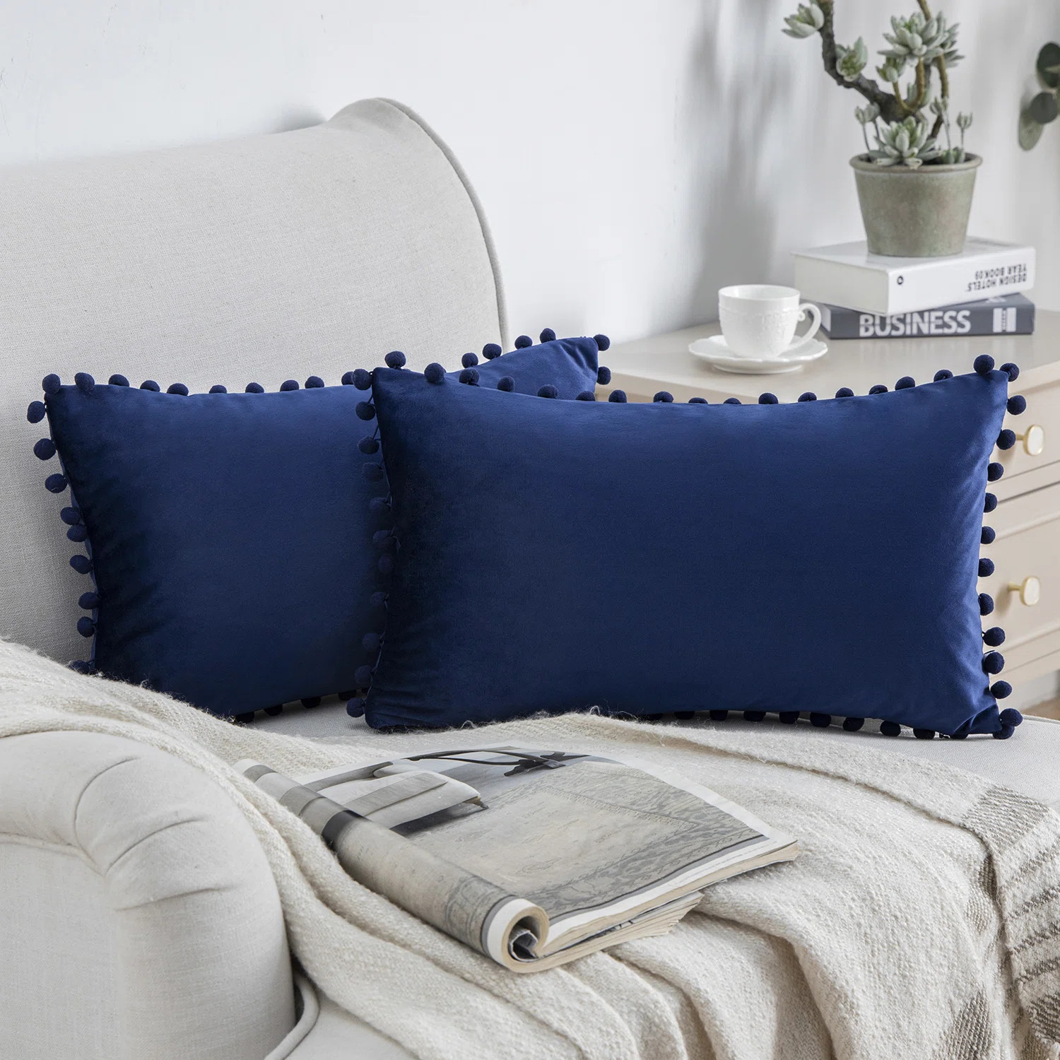 Phantoscope Silky Velvet Series Pom Pom Decorative Throw Pillow, 2 Pack (Set of 2) | Wayfair North America