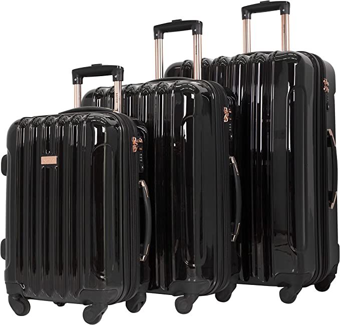 kensie Women's Alma Hardside Spinner Luggage, Metallic Black, 3-Piece Set (20/24/28) | Amazon (US)