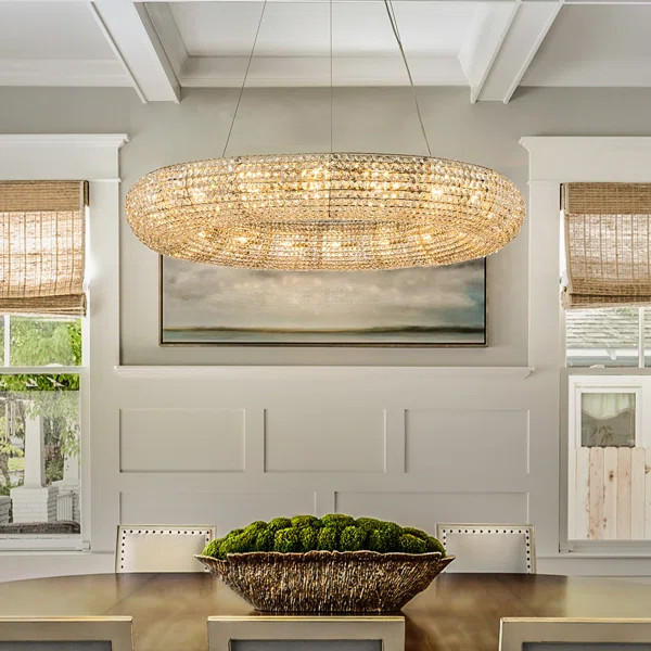 Unique/Statement Soft Gold Wagon Wheel 32 inch Chandelier With Crystal Beads Accents | Wayfair North America