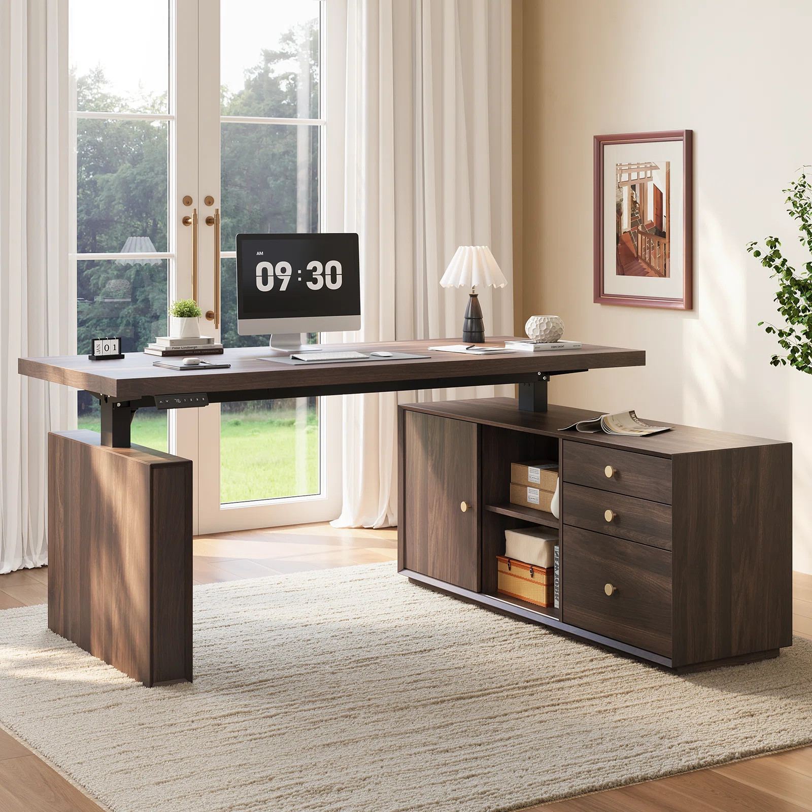 63'' L-Shaped Electric Standing Desk, Height Adjustable Computer Desk With 3 Drawers & Memory Con... | Wayfair North America