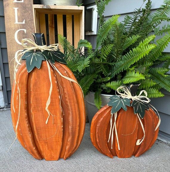 Set of 2 Large Wood Pumpkins - Etsy | Etsy (US)