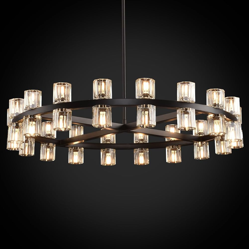 Arcachon Modern 36" Black Round Chandelier, Crystal Chandeliers For DiningRoom, Living Room Chand... | Amazon (US)