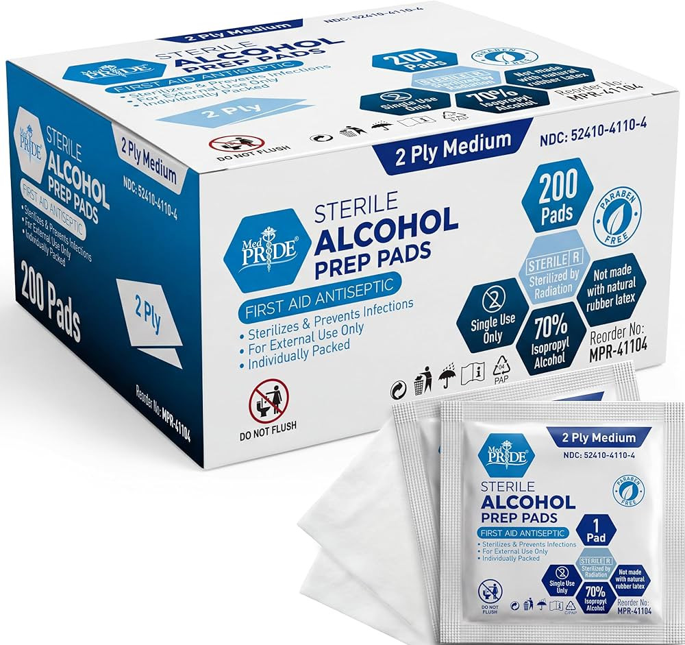 MED PRIDE Sterile Alcohol Prep Pads, Antiseptic, 70% Isopropyl, Individually Wrapped, Medical Gra... | Amazon (US)