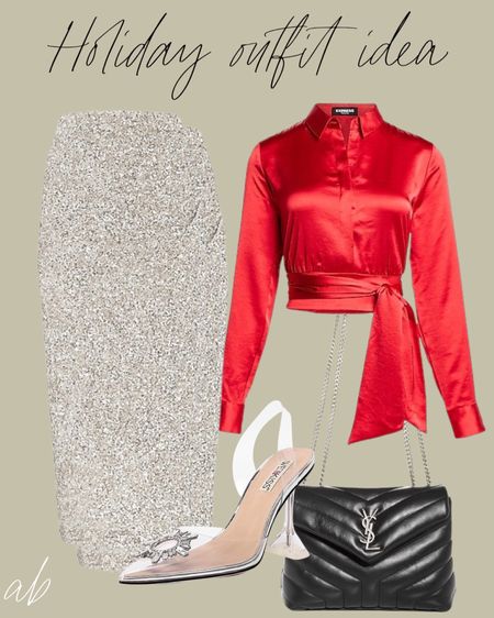 Holiday outfit on sale 50% off sequin skirt, red blouse 

#LTKunder50 #LTKunder100 #LTKHoliday