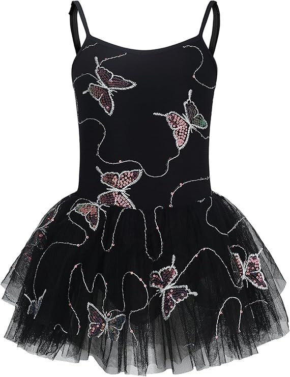 Girls Ballet Leotards Tutu Dress Dance Costume Kids Spaghetti Strap Butterfly Dance Tutu Unitard | Amazon (US)