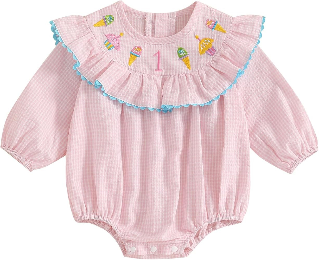 Lamuusaa Toddler Baby Girl Birthday Outfit One Embroidery Birthday Romper Smocked Bodysuit Cake S... | Amazon (US)