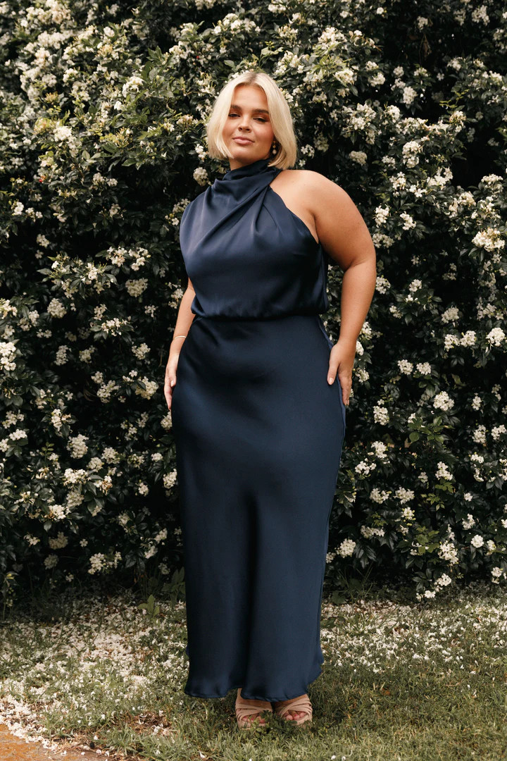 Anabelle Halter Neck Midi Dress - Navy | Petal & Pup (US)