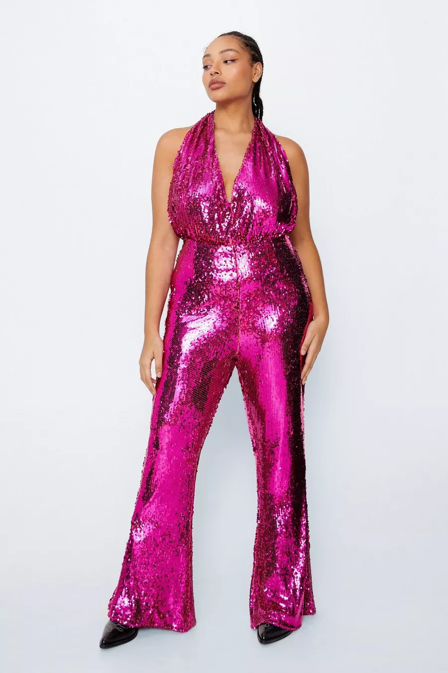 Plus Size Sequin Halter Neck Flared Jumpsuit | Nasty Gal (US)