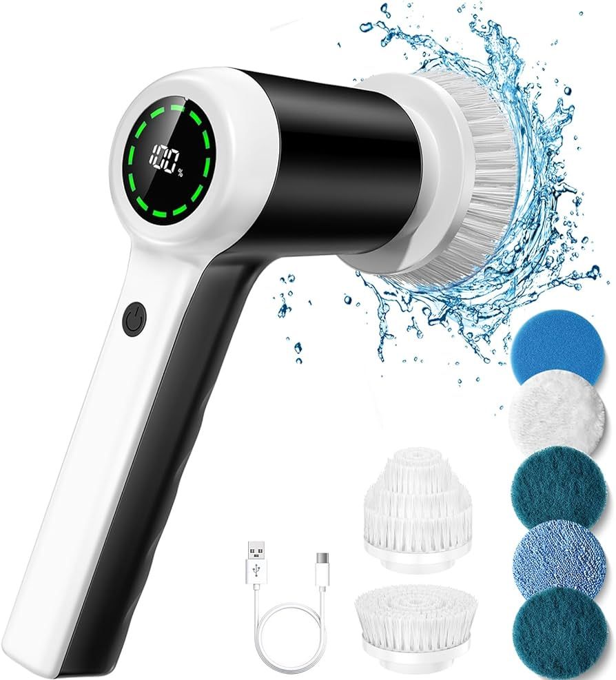 Electric Spin Scrubber, Cordless Shower Scrubbers with Battery Level Display, 2 Speeds Electric S... | Amazon (US)