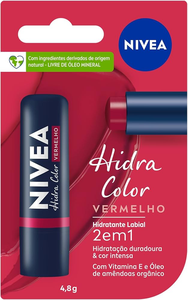 NIVEA Hidratante Labial Hidra Color 2 em 1 Vermelho 4,8g - Combina cor intensa e hidratação enr... | Amazon (BR)