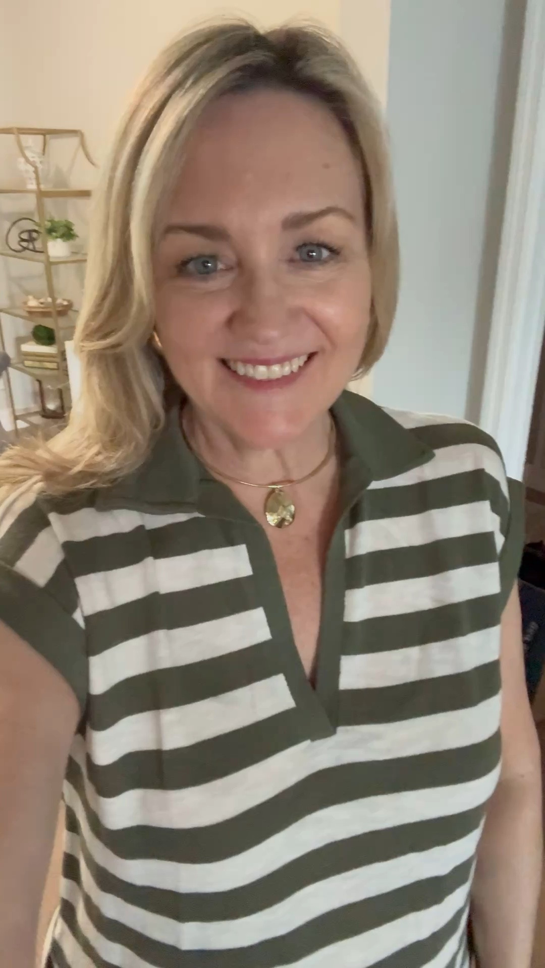 Cute and sporty striped top with gold disc necklace.  Spring outfit 

#LTKOver40 #LTKdayinmylife #LTKootd