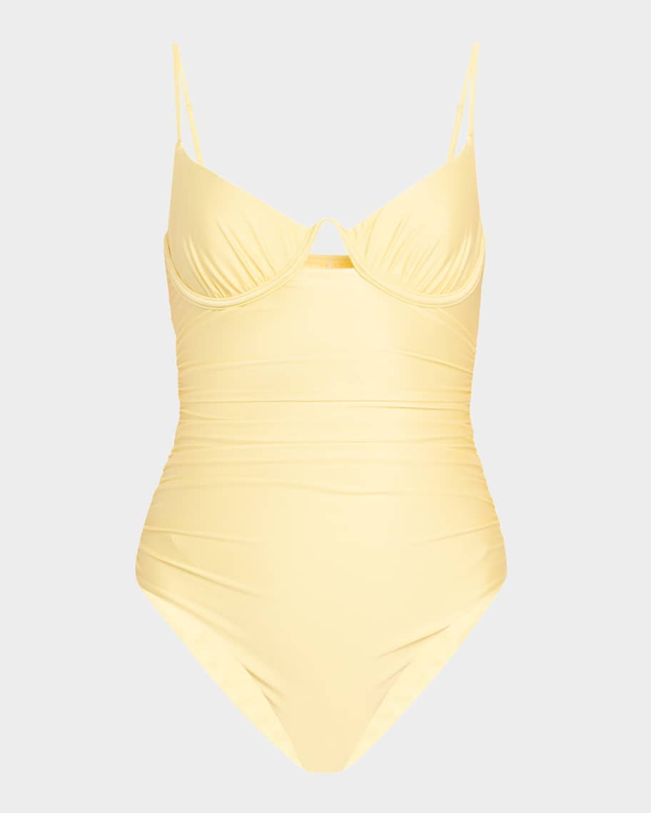 SIMKHAI Laine Ruched Underwire One-Piece Swimsuit | Neiman Marcus