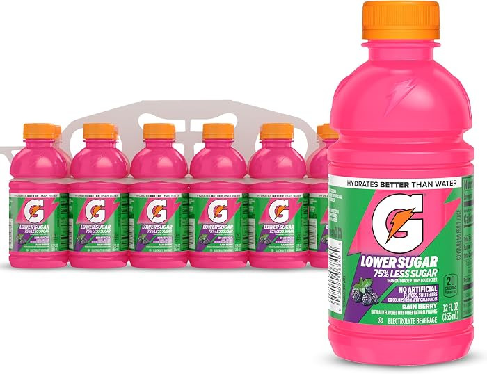 Gatorade Lower Sugar Sports Drink, Rain Berry, 12 fl oz Bottles, (12 Pack) | Amazon (US)