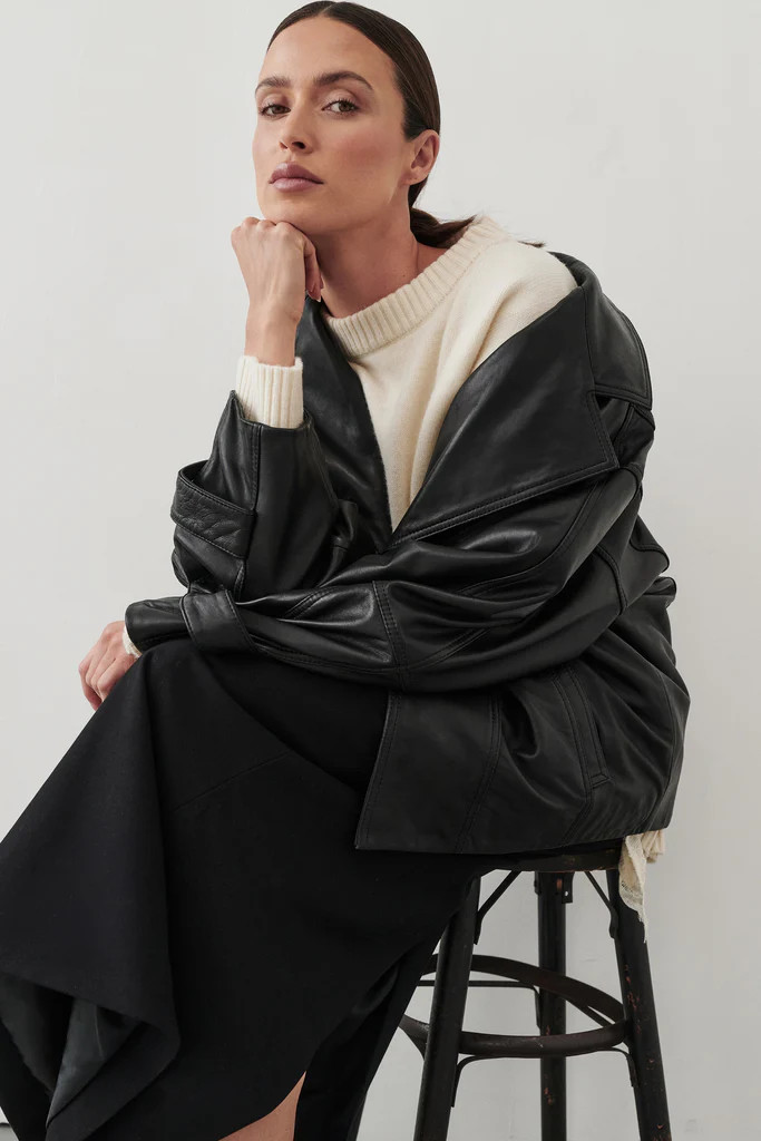 MARGOT BLACK OVERSIZED LEATHER JACKET | DISSH