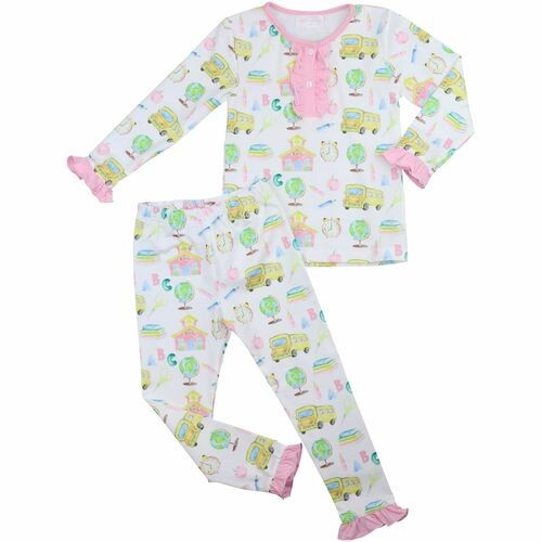 Pink Knit School Print Pajamas | Cecil and Lou