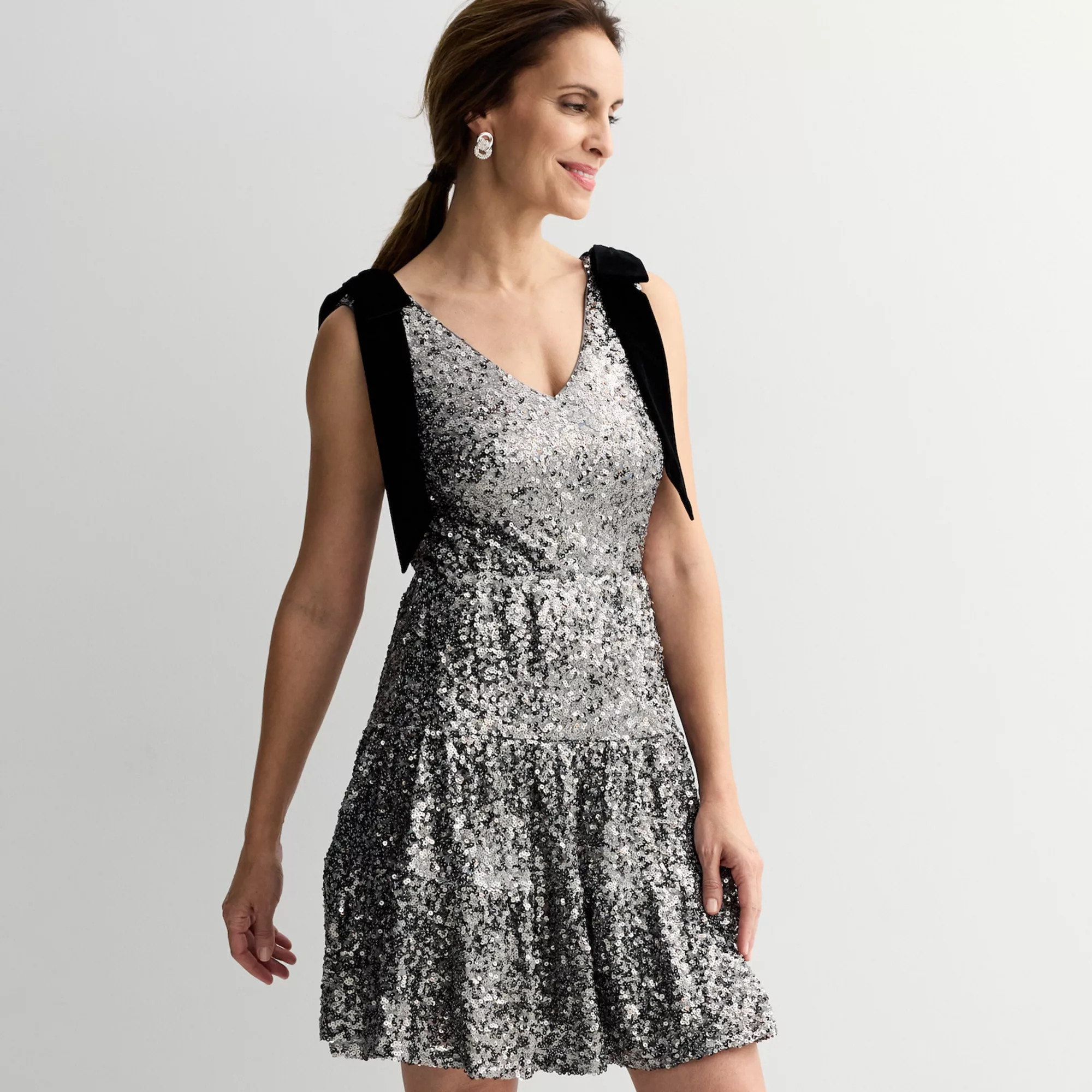 Women's MNK Tiered Sequin Dress with Bow Straps | Kohl's