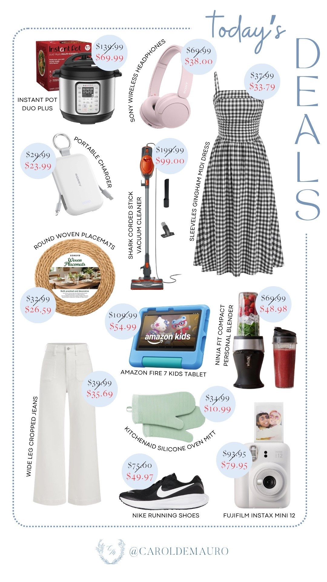 today's deals, sale alert, on sale now, discounted, affordable finds, gingham dress, instapot, sony headphones, stick vacuum, wide leg pants, amazon fire, personal blender, instax mini, nike running shoes, kitchen fnds, trendy fashion, shoe finds