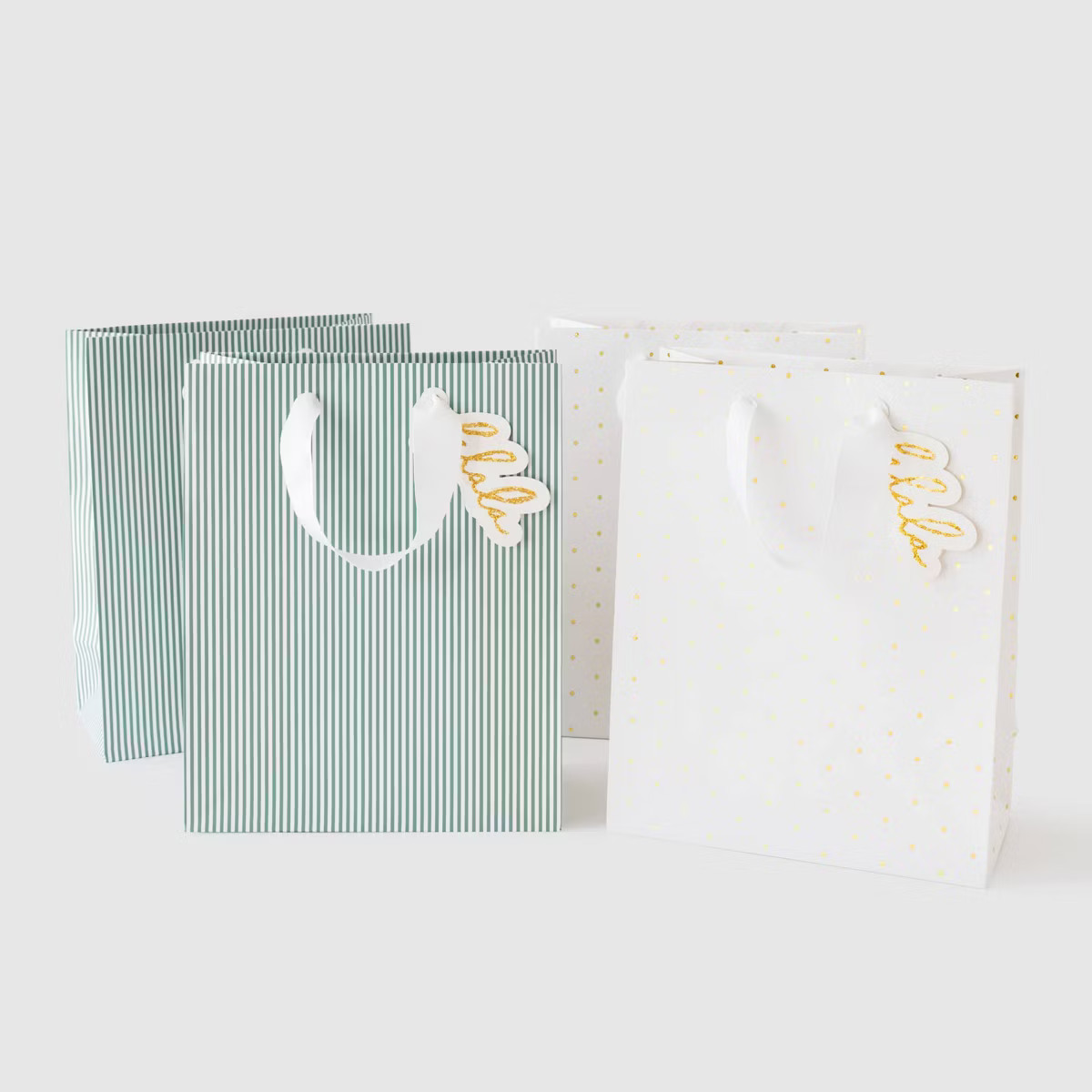 4pk Small Foil Dot and Pinstripe Christmas Gift Bags with Tags Green/White - Sugar Paper™ + Tar... | Target
