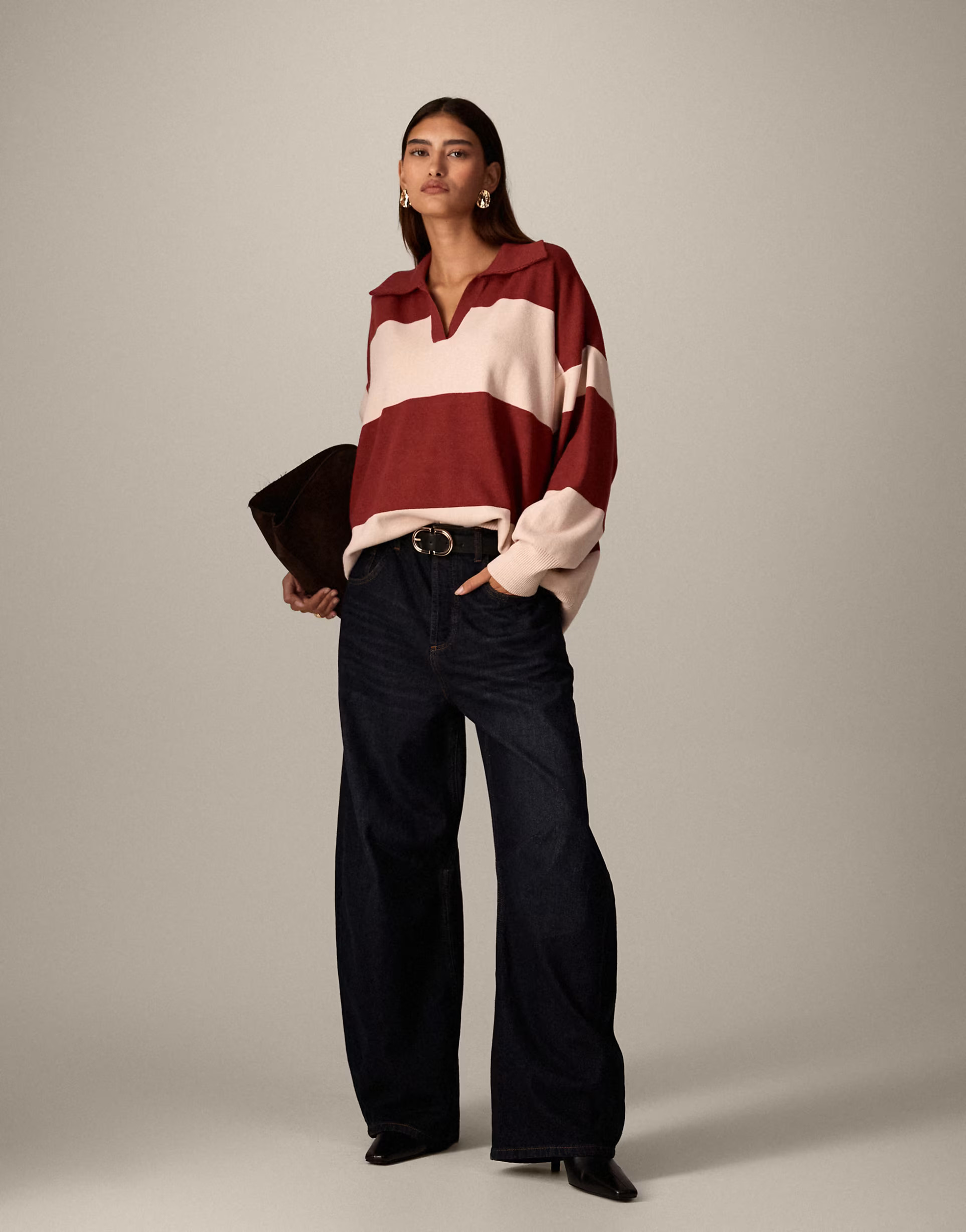 ARRANGE compact stripe knit collar oversized jumper in red and cream | ASOS | ASOS (Global)