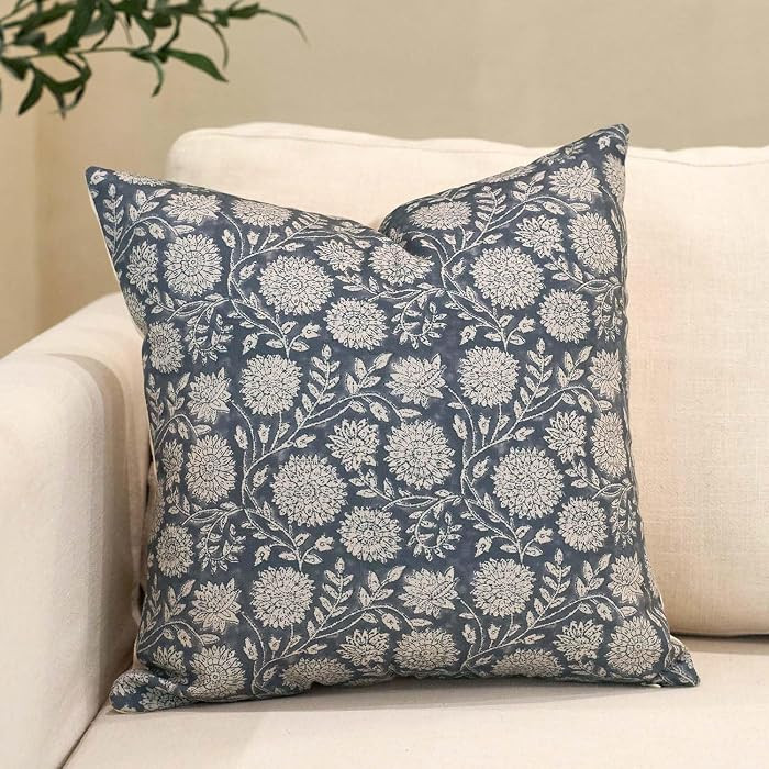 Floral Pillow Covers 18x18 Throw Pillow Covers Vintage Block Print Pillow Cover Neutral Couch Pil... | Amazon (US)
