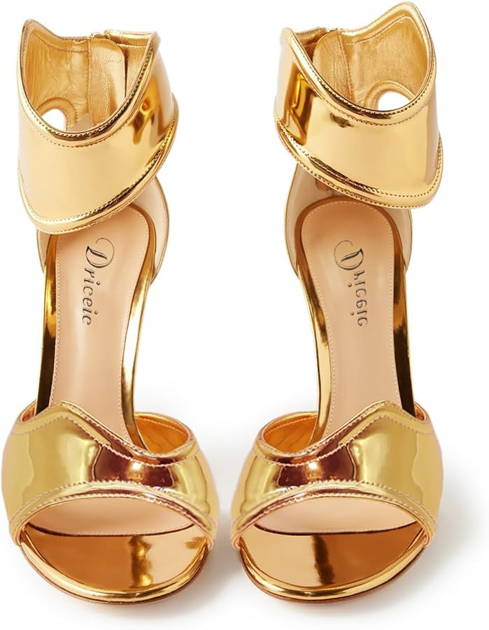 Women's Metallic Pump Open Toe Heel Sandals zipper Dressy Heels Ankle Strap Strappy Heels for Par... | Amazon (US)