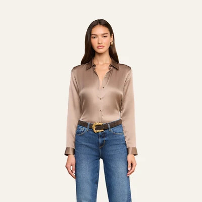 L'AGENCE Tyler Silk Blouse Top In Light Cardamom | L'Agence