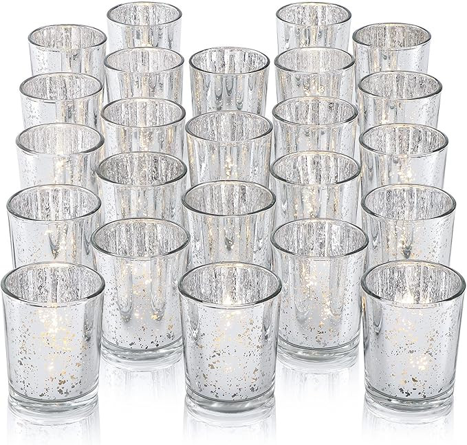 DARJEN 24Pcs Silver Votive Candle Holders for Table - Mercury Glass Votives Silver Candle Holder ... | Amazon (US)