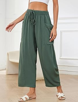 Flygo Women's Wide Leg Pants Summer Casual Loose Fit Beach Palazzo Harem Pants with Pockets | Amazon (US)