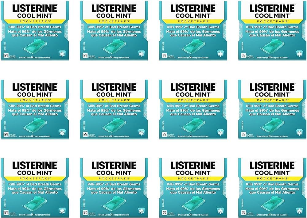 Listerine Cool Mint Pocketpaks Breath Strips Kills Bad Breath Germs, 24-Strip Pack (12 Pack) | Amazon (US)