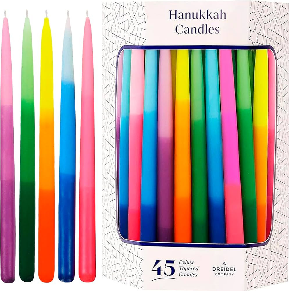 The Dreidel Company Dripless Deluxe Tapered Hanukkah Candles, Multicolored 3-Tone Pastel Decorati... | Amazon (US)